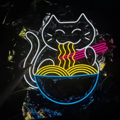 Neon led Chinese cat ramen