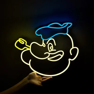 Neon led popeye character on dark background
