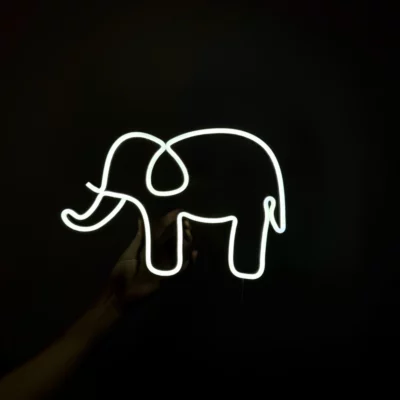 Neon led elephant on a dark background