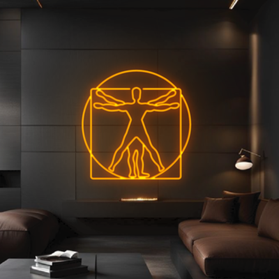 neon led man leonardo da vinci orange