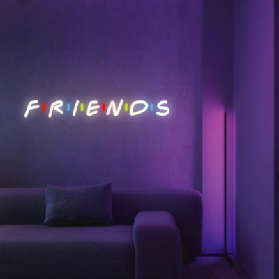 neon led friends logo in living room