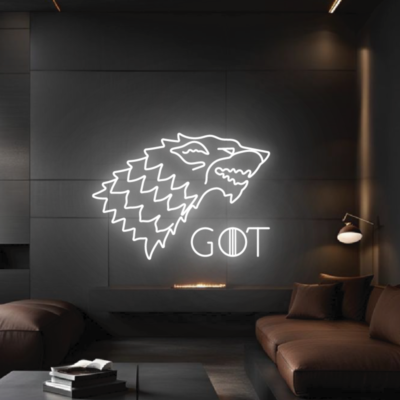neon led game of thrones wolf logo white