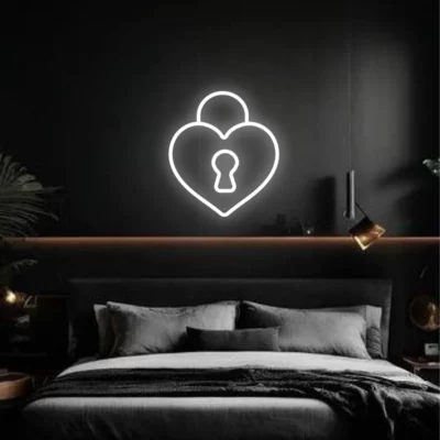 Neon led padlock with heart decoration