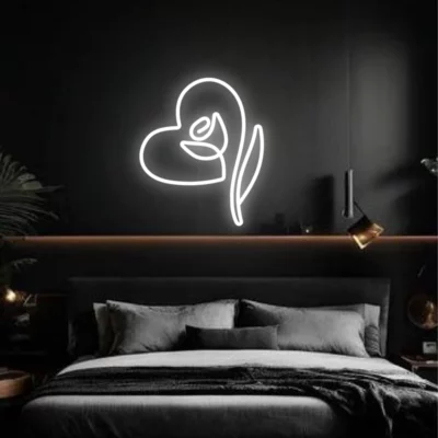 neon led heart with rose white