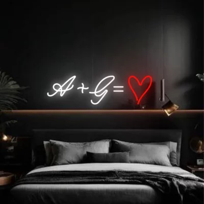 neon led Your initials You + Me for bedroom