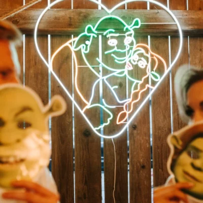 neon led shrek and fiona at heart