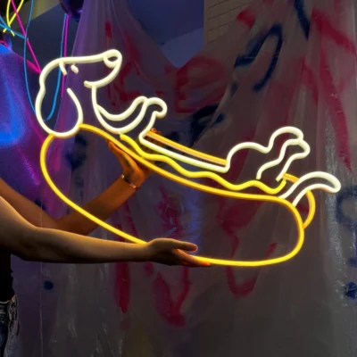 neon led pies hamburger od ręki