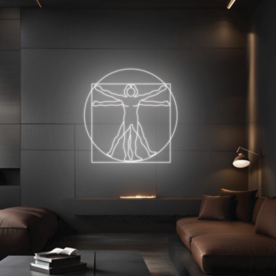 neon led człowiek witruwiański leonardo da vinci 