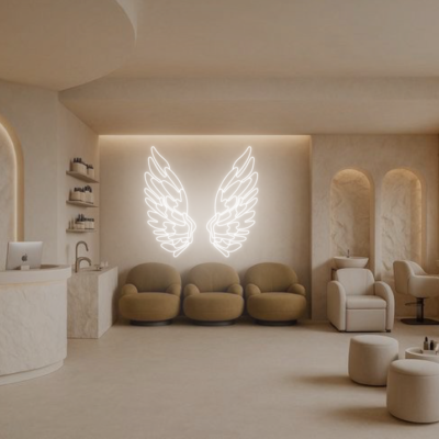 neon led skrzydła anioła w salonie beauty