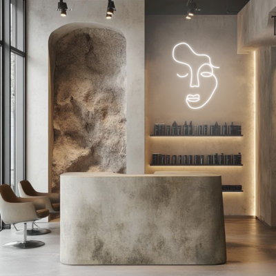 neon led twarz abstrakcyjna  w salonie beauty