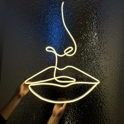 neon led usta i nos lineart biale zdjecie